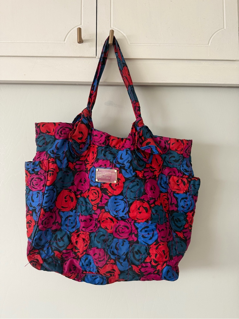 Marc By Marc Jacobs Quilted Floral Tote in Red, Blue & Pink